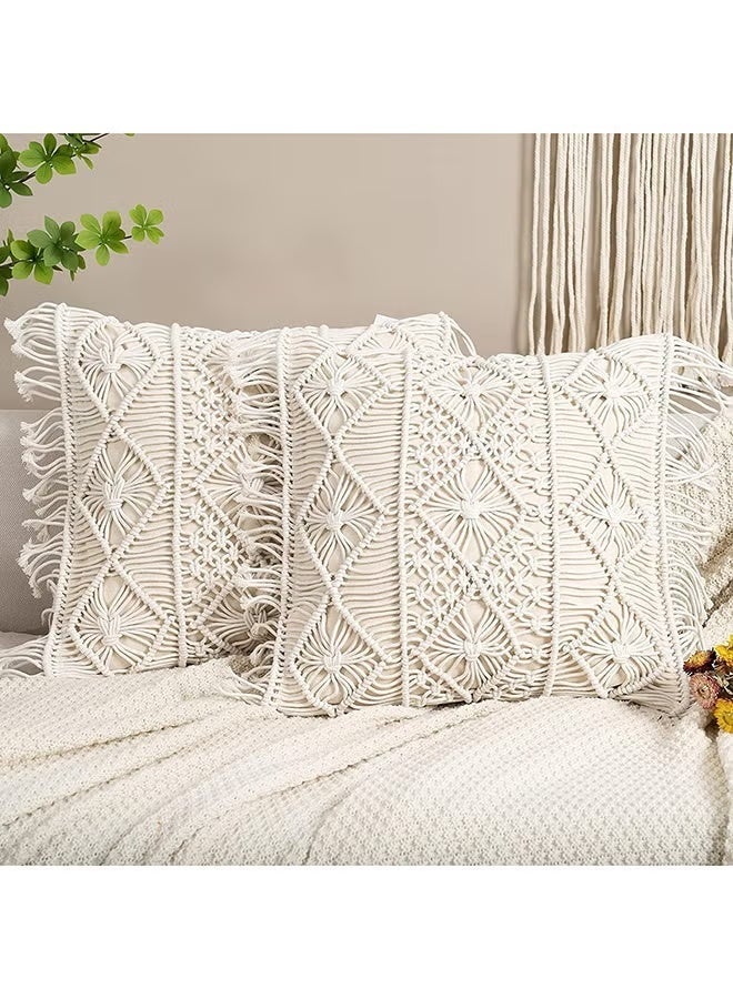 HMK CRAFTS قطعتان من غطاء وسادة مكرمية بنمط بوهيمي، للسرير والأريكة ديكور أنيق 100 قطن - Image 2
